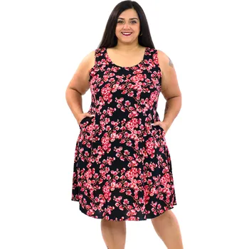 Dámské šaty Himalife Šaty s kapsami Ava Sakura - černá s červenou Velikost: 4XL - Móda pro plnoštíhlé, Oblečení nadměrné velikosti