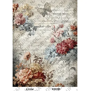 Výtvarný papír Rýžový a soft papír na decoupage - Vintage květinová - KB01354 Materiál: Rýžový papír, Rozměr: A4