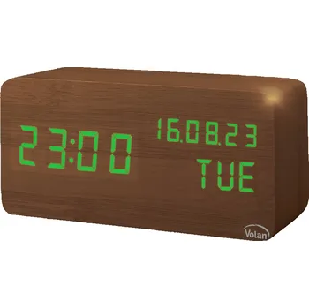 Hodiny Hodinový budík Dřevěný LED Elektronický Digitální Stojící – TEPLOMĚR + DATUM