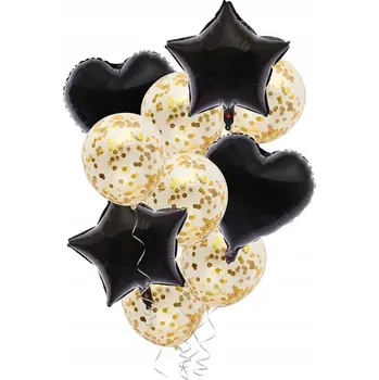 Balónek Sada balónků černozlaté konfety 30cm 14ks