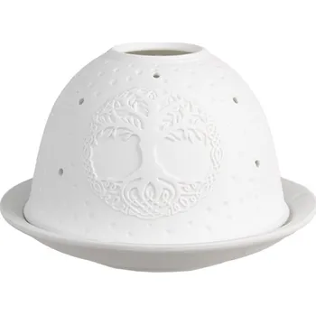 Svícen Bílý porcelánový svícen na čajovou svíčku strom života – 12x8 cm