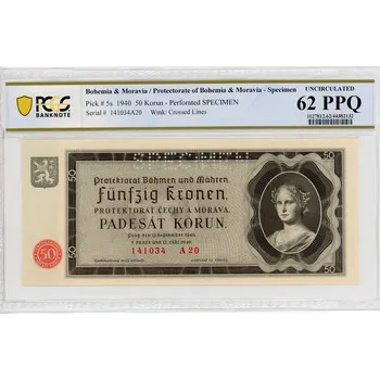50 Korun 1940 S. A 20 Specimen PCGS 62 PPQ