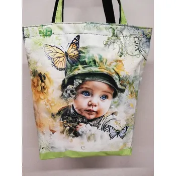 Nákupní taška Taška nákupní kočárkovina - Holčička se zeleným kloboukem