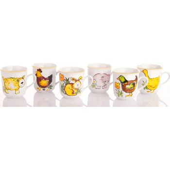 Český porcelán, a.s., Dubí Sada dětských hrnků, vesnická zvířata, 170 ml, Český porcelán, 6 ks