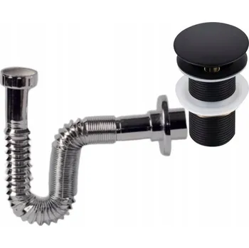 Sifon Umyvadlový sifon roztažitelný nastavitelný + zátka klik klak černý bez přepadu