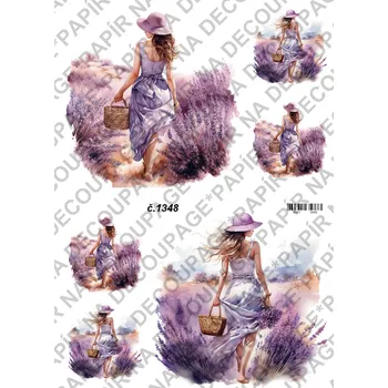 Umělecký papír Rýžový a soft papír na decoupage - Žena v levanduli - KB01348 Materiál: Rýžový papír, Rozměr: A4