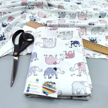 Moraviatex Balíček 1 metr - Oboulíc BIO bavlna bílý tisk SLONI (0,36kg)