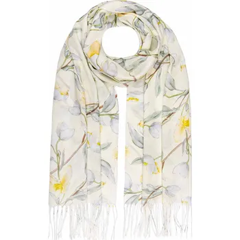 Šála Dámský šál květinový světlý- žluté květy 0792