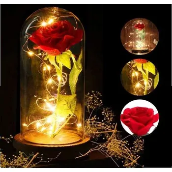 umělá květina Umělá věčná růže ve skleněné kupoli s LED osvětlením dárek