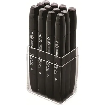 Lihové fixy TOUCH oboustranné Fine & Chisel, 12ks šedé Warm