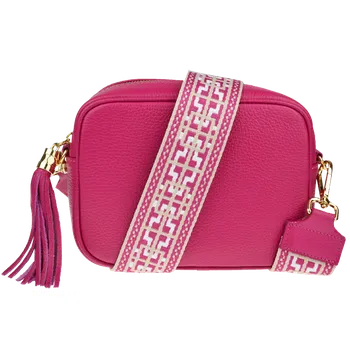 NovaKabelka.cz Kožená italská crossbody kabelka Bala Fuxia s přídavným popruhem III