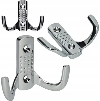 Věšák NÁBYTEK VĚŠÁK DRŽÁK NA ZEĎ CHROMOVÝ DVOJITÝ HÁČEK NA OBLEČENÍ