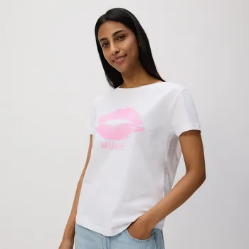 Dámské tričko Reserved - Bavlněné tričko s potiskem - bílá - WU154-00X - WU154-00X-XL