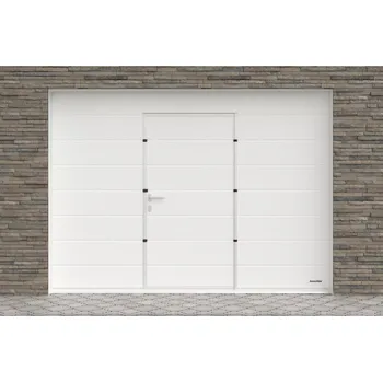 Garážová vrata DoorHan Sekční garážová vrata s dveřmi, barva bílé RAL 9010, Woodgrain, Středová drážka Šířka stavebního otvoru&nbsp;(mm): 2000, Výška stavebního otvoru&nbsp;(mm): 2680