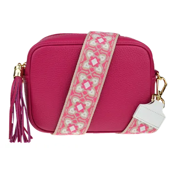 NovaKabelka.cz Kožená italská crossbody kabelka Bala Fuxia s přídavným popruhem VI