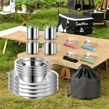 Sada nádobí Nádobí nerezové pro kemping, sada 28ks