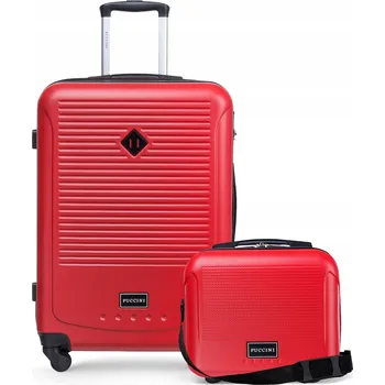 PUCCINI Sada cestovních KUFRŮ 2v1 Střední kufr + Kosmetický Kufřík ABS Červené