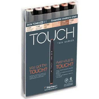Lihové fixy TOUCH oboustranné Fine & Chisel, 6ks pleťové tóny B