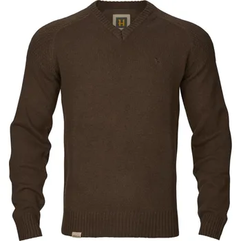 Pánský svetr HÄRKILA - Vincent Merino V výstřih svetr pánský Demitasse brown Hnědá L