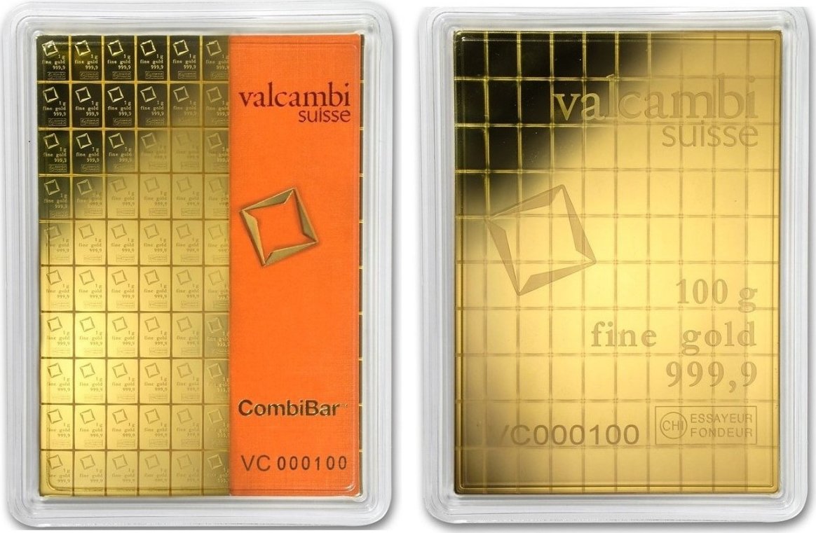 Zlatý investiční slitek CombiBar 100 x 1 g Valcambi