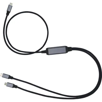 Datový kabel Kabel C-TECH USB Type-C PD 100W power splitter, 0,7m + 2x0,5m, černý