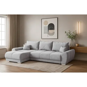 Sedací souprava Rohová rozkládací sedačka EDGAR - světlešedá