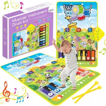 Hudební nástroj pro děti INTERAKTIVNÍ HUDEBNÍ PODLOŽKA ZVÍŘATA KLAVÍR A BICÍ 2 v 1 WOOPIE FARMA