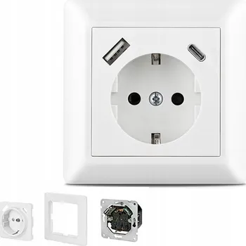 Elektrická zásuvka Jednoduchá Zásuvka Elektrická Zásuvka Pod Omítku s Uzemněním + Nabíječka