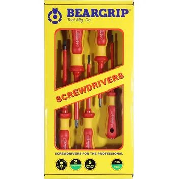 Šroubovák Beargrip šroubováky ploché PL3 - PL5,5, křížové PH1 - PH2, VDE do 1000 V, sada 5 dílů, 736 - 111-31915