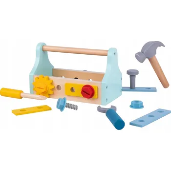 Dřevěná hračka TOOKY TOY Dřevěná skříňka s nářadím KUTILSKÁ sada 18 dílů