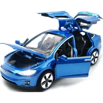 autíčko Tesla model X hračka kovový model na baterie světla zvuk 1:32 Modrá