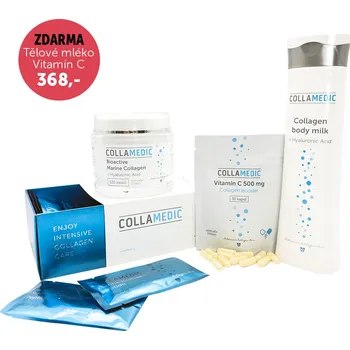 Collamedic set – kolagen nápoj 5000 mg, 30 ks + kapsle s kyselinou hyaluronovou, 120 ks + ZDARMA tělové mléko, 300 ml