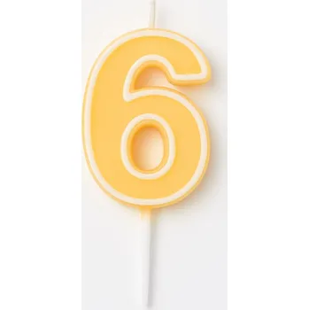 Dortová svíčka Svíčka ČÍSLICE 6 žlutá pastelová - svíčky na dort narozeninové číslice 4cm