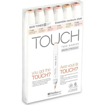 Lihové fixy TOUCH oboustranné Brush & Chisel, 6ks pleťové tóny A