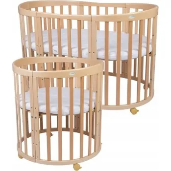 Waldin Oválná dětská postýlka 7v1 dřevěná s matrací Natural