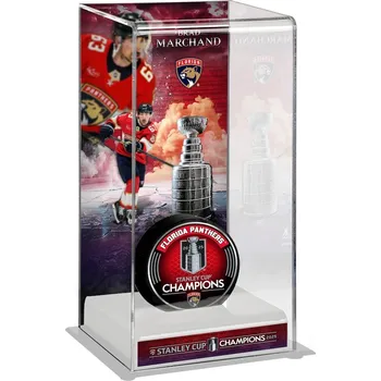 Puk Fanatics Vitrína na puk (bez puku) Brad Marchand #63 Florida Panthers NHL 2025 Stanley Cup Champions Logo Deluxe Tall Hockey Puck Case