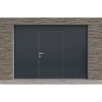 Garážová vrata DoorHan Sekční garážová vrata s dveřmi, barva antracit RAL 7016, Hladká, bez středové drážky Šířka stavebního otvoru&nbsp;(mm): 3000, Výška stavebního otvoru&nbsp;(mm): 2150