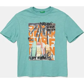 Dětská móda Dětské bavlněné tričko United Colors of Benetton 3SLUC10P8.G.Seasonal tyrkysová 66X, vel. 130