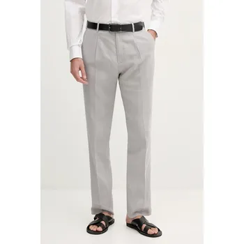 Pánské kalhoty Lněné kalhoty Calvin Klein pánské, šedá barva, přiléhavé, LV04LB448G 09X, vel. 34/32