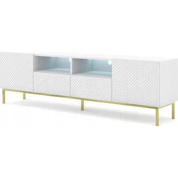 Televizní stolek TV stolek Ravenna C 2D2S 200 bílý mat / bílý lesk zlatý rám
