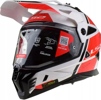 Helma na motorku Přilba LS2 MX702 Pioneer II Hill White Red s homologací 22.06