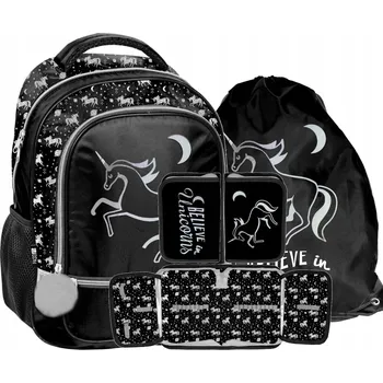 Školní batoh Vícekomorový Školní batoh Paso černý, odstíny šedé a stříbrná 18 l