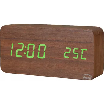 Hodiny Dřevěný Budík Elektronický LED Digitální Stolní – TEPLOMĚR + DATUM