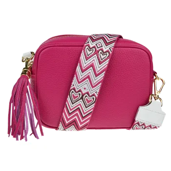 NovaKabelka.cz Kožená italská crossbody kabelka Bala Fuxia s přídavným popruhem V