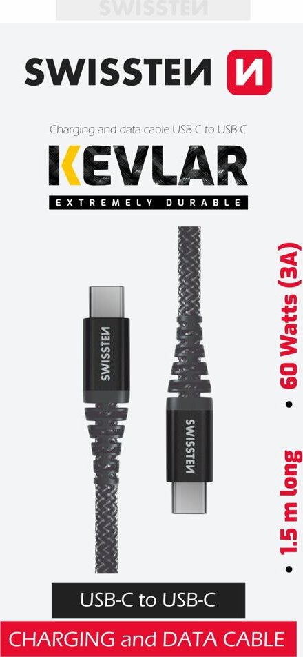 Kabel Swissten DATOVÝ KABEL KEVLAR USB-C/USB-C 1,5M Uni