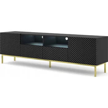 Televizní stolek TV stolek Ravenna C 2D2S 200 černá mat / černá lesklá zlatý rám