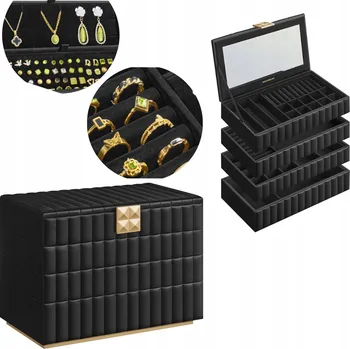 Šperkovnice Černá Šperkovnice se zrcadlem, organizér Krabička 4 Kufřík