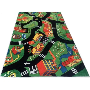 Koberec Dětský koberec - SILNICE A VESNIČKA - tmavě zelený Rozměr koberce: 80x150 cm