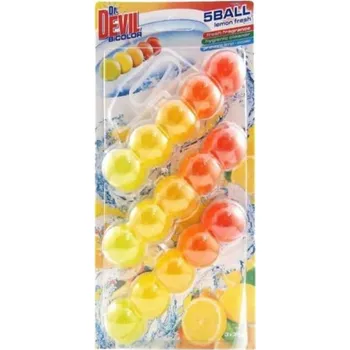 WC čistič Dr. Devil WC Bicolor 5ball závěsný WC blok Lemon 3 x 35 g