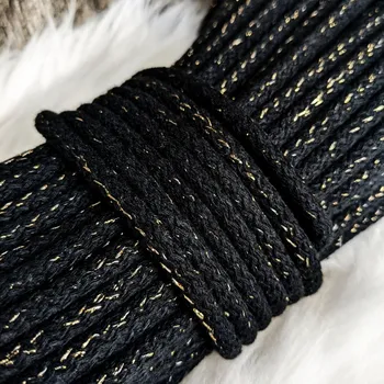 Příze VEĽKÁvlna VEL'KÁ vlna šňůry na šití 6mm Uhel se zlatou nitkou